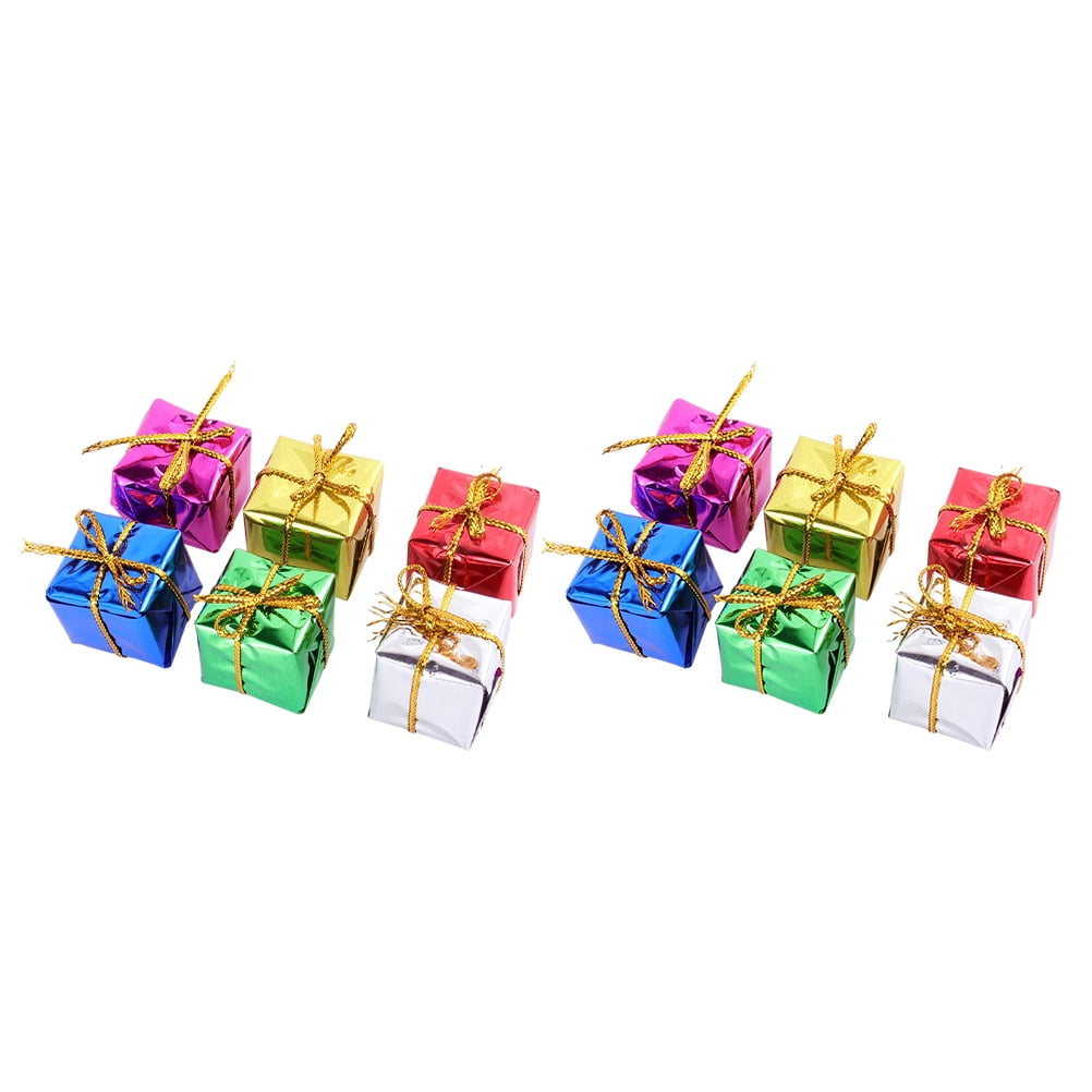 Deepwonder Shiny Mini Boxes Ornaments 12pcs Christmas Tree Small Gift Boxes  Hanging Decorations for Party Holiday Housewarming 