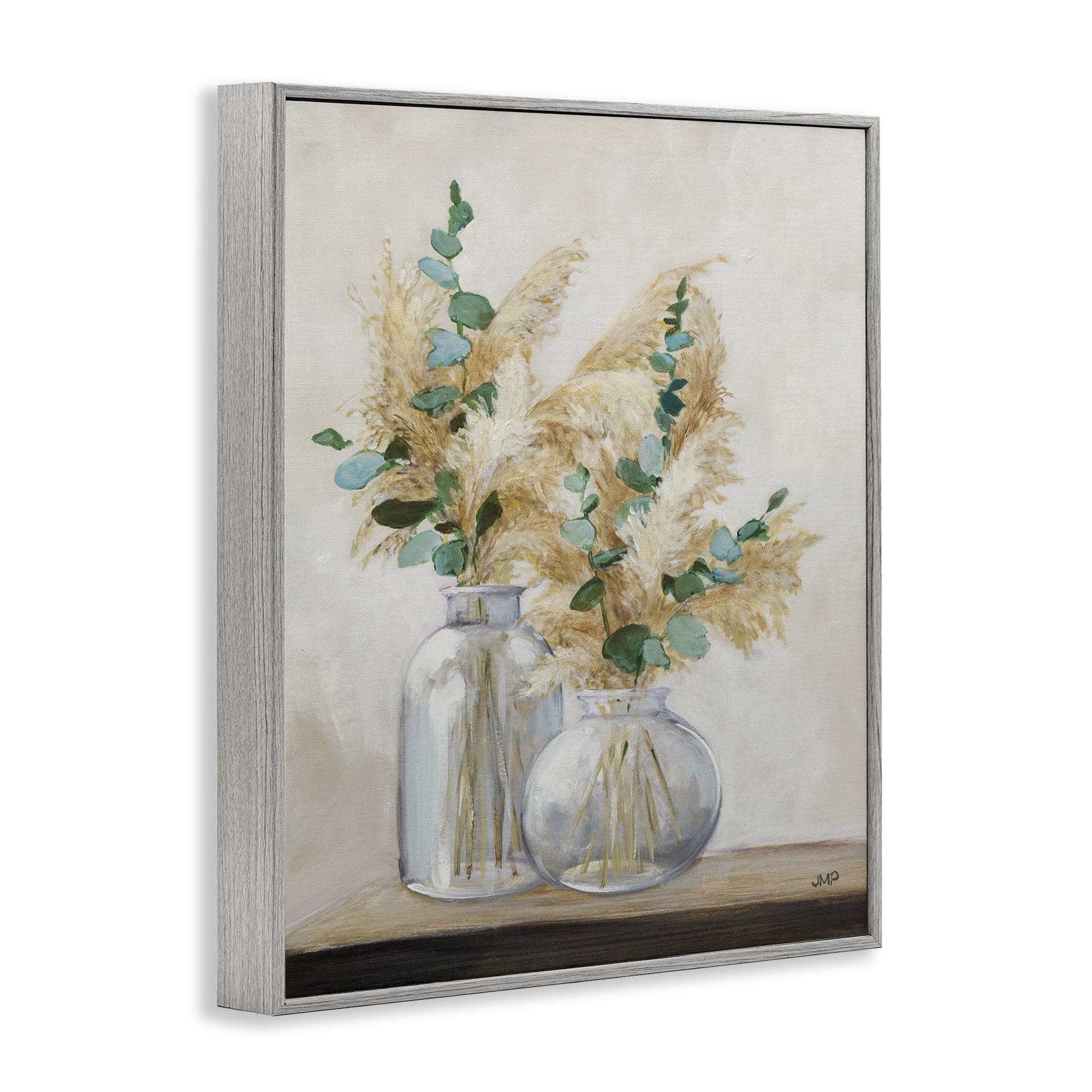 Stupell Industries Pampas & Herbs Vase Botanical & Floral Painting Gray Framed Art Print Wall Art, 24 x 30