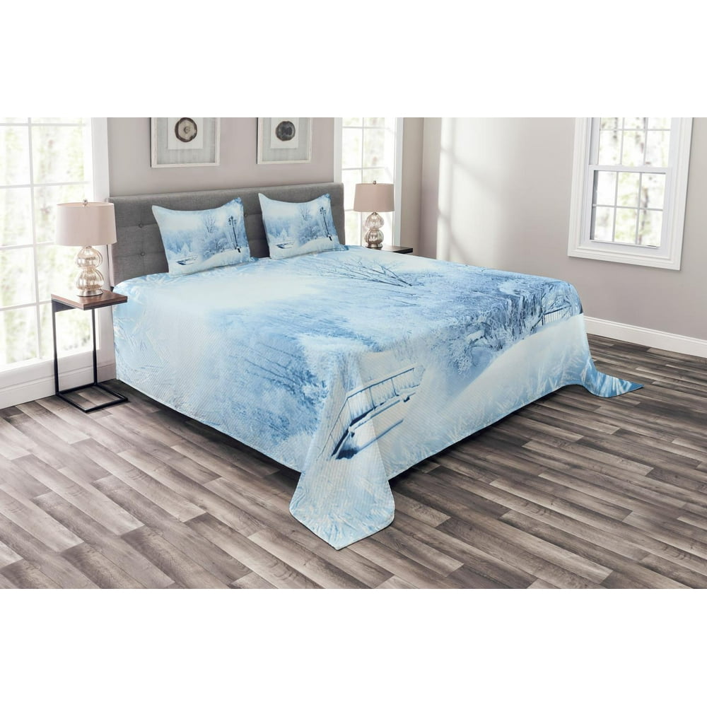 Winter Bedspread Set, Winter Trees in Wonderland Theme Christmas New