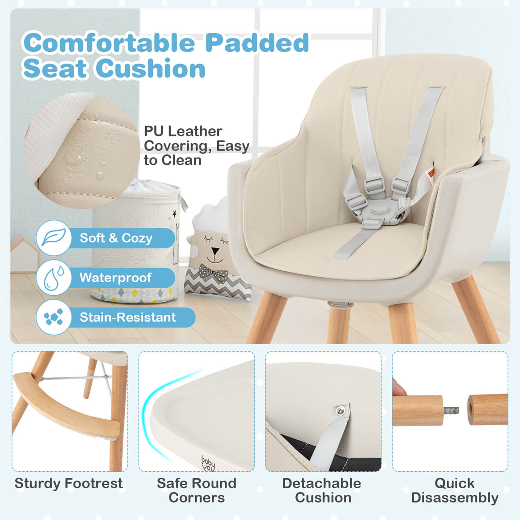 Costway 3-in-1 Convertible Wooden High Chair photo 8