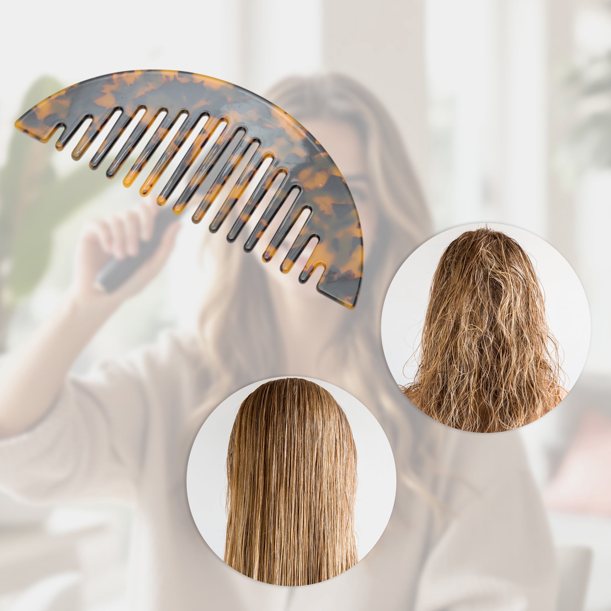 Unique Bargains 1 Pc Convenient Half Round Hair Comb for Making Hair Smooth Brown