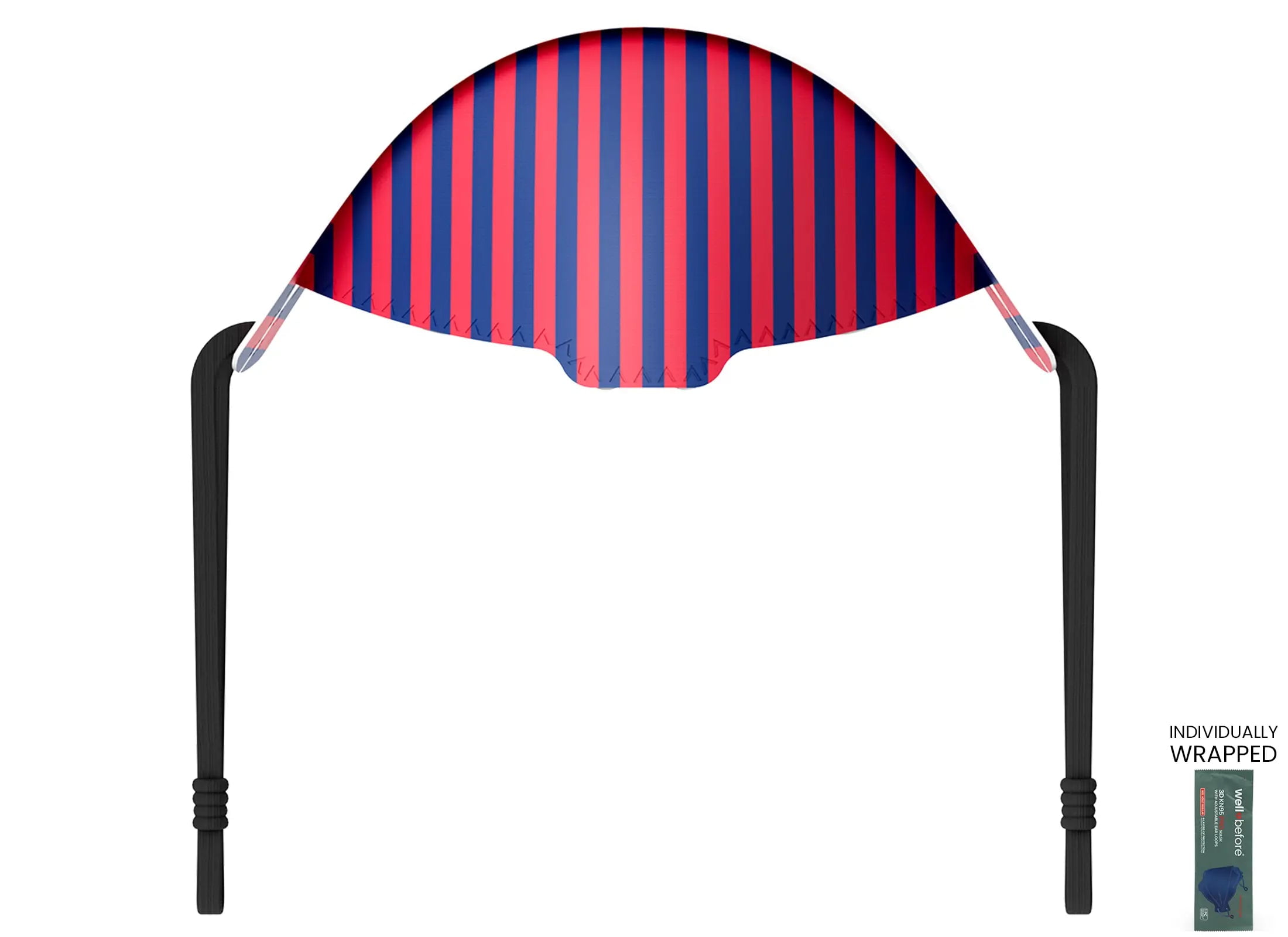 WellBefore Premium KN95 Disposable 4Ply Face Masks, Pack of 10, Medium, Berry Stripe, Individually Wrapped, Adjustable Ear Loops, 3D-Style