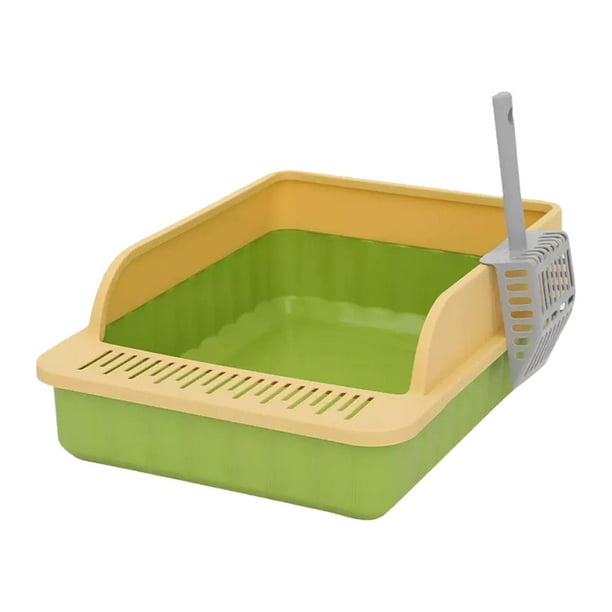 Bandeja de arena para mascotas con parte superior abierta, inodoro, fácil de limpiar, a prueba de salpicaduras, inodoro profundo Verde amarillo