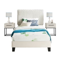 Roundhill Furniture Findlay 3Pc Bedroom Set, Plush 3D Upholstered Bed with 2 Nightstands, Twin
