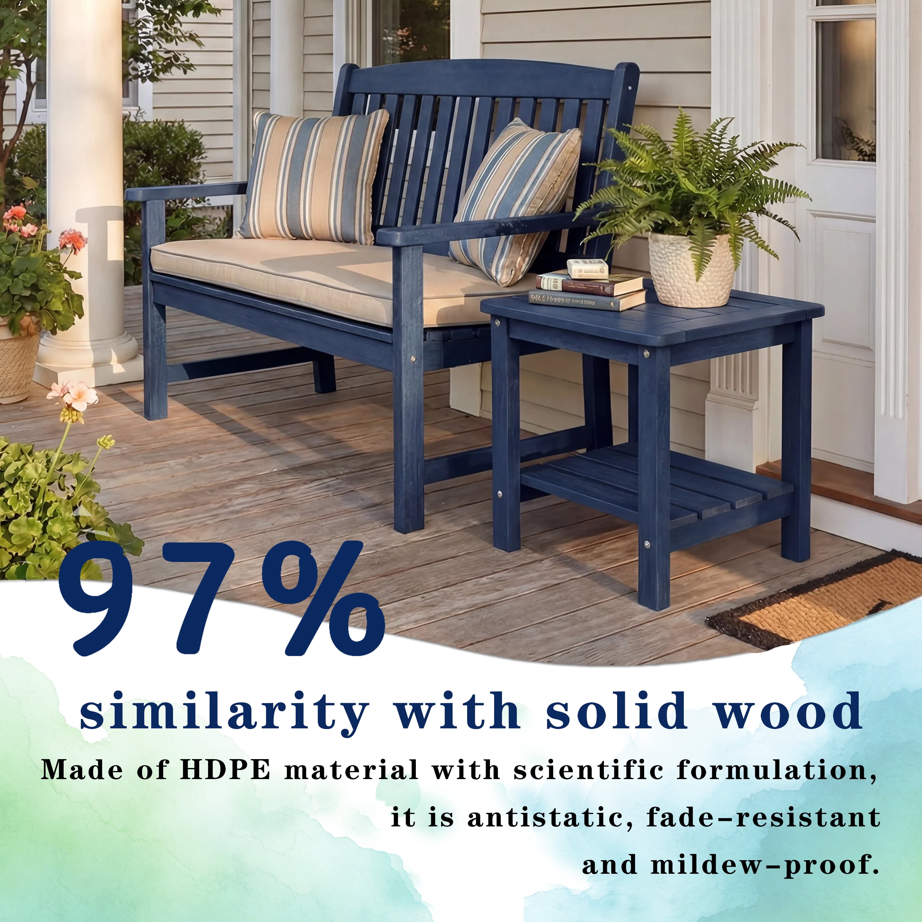 DEAUL 2 Tier Adirondack HDPE Outdoor Side Table, Square All Weather Patio End Table for Deck Garden Pool, Easy Assembly, (2 Pcs, Blue)