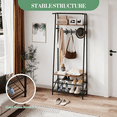 thumbnail image 3 of Coat Rack Hall Tree with Bench and Shoe Storage,4-in-1 Entryway Organizer,3-Tier Metal Shoe Rack for Front Door,Industrial Design,Sturdy Freestanding Furniture,Brown,Single row hook 60 width, 3 of 7