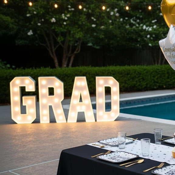 Battery-Operated LED Grad Marquee Letters, White, 3', by Way To Celebrate