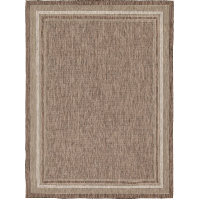 Unique Loom Outdoor Collection Transitional Indoor & Outdoor Casual Solid Tonal Border Area Rug, 9 x 12 ft, Brown/Beige