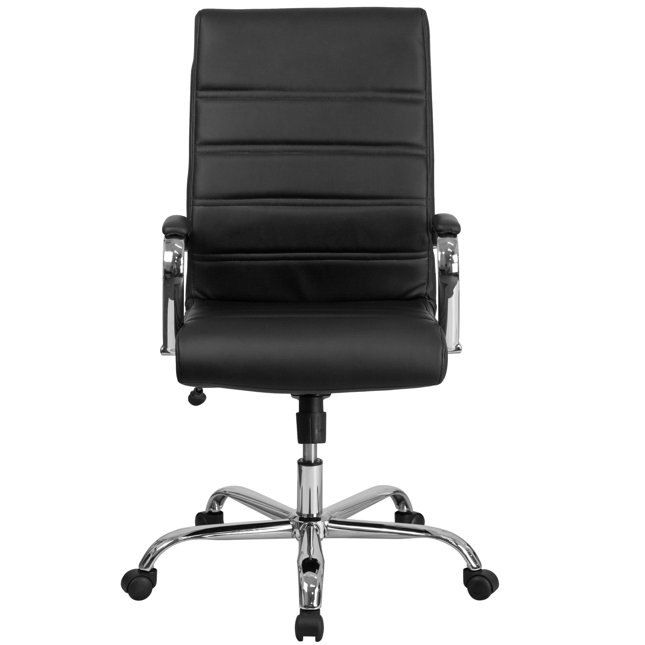 Flash Furniture Whitney High-Back Swivel LeatherSoft Desk Chair with Armrests, Black/Chrome