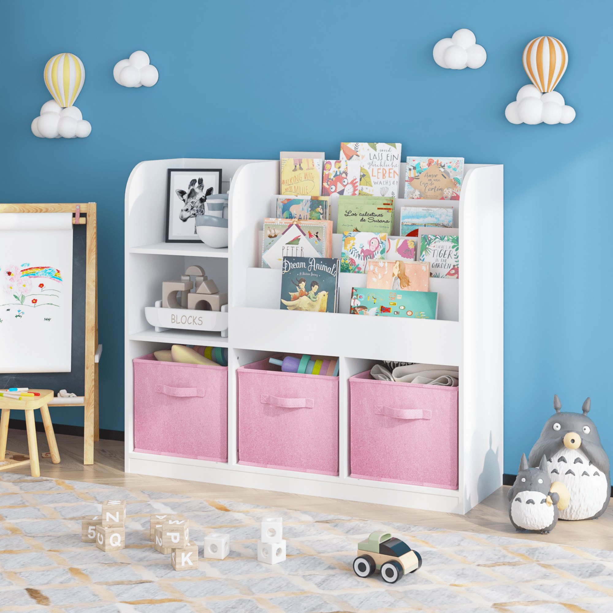 White Kids Bookshelf Multi-Layer Display with Anti-Tip Device Childrens Room Living Room Organizer