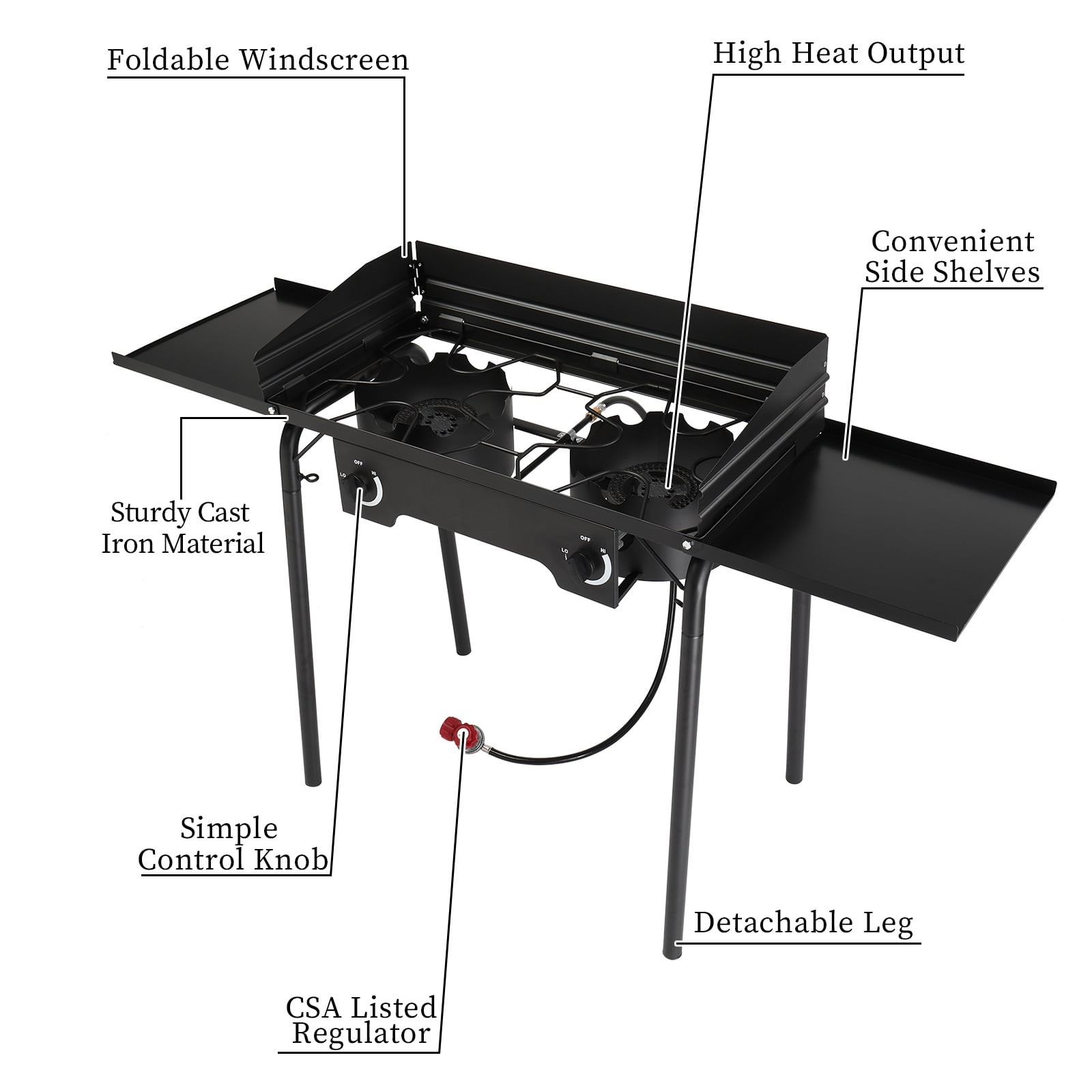 GoDecor 2 Burner 150000 BTU Propane Cooker Outdoor Camping Stove w/Side Shelves