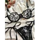 thumbnail image 3 of Conjunto de lencería con bordado de corazones, sujetador de malla sin forro y tanga de tiras, lencería y ropa interior sexy para mujer, 3 of 5
