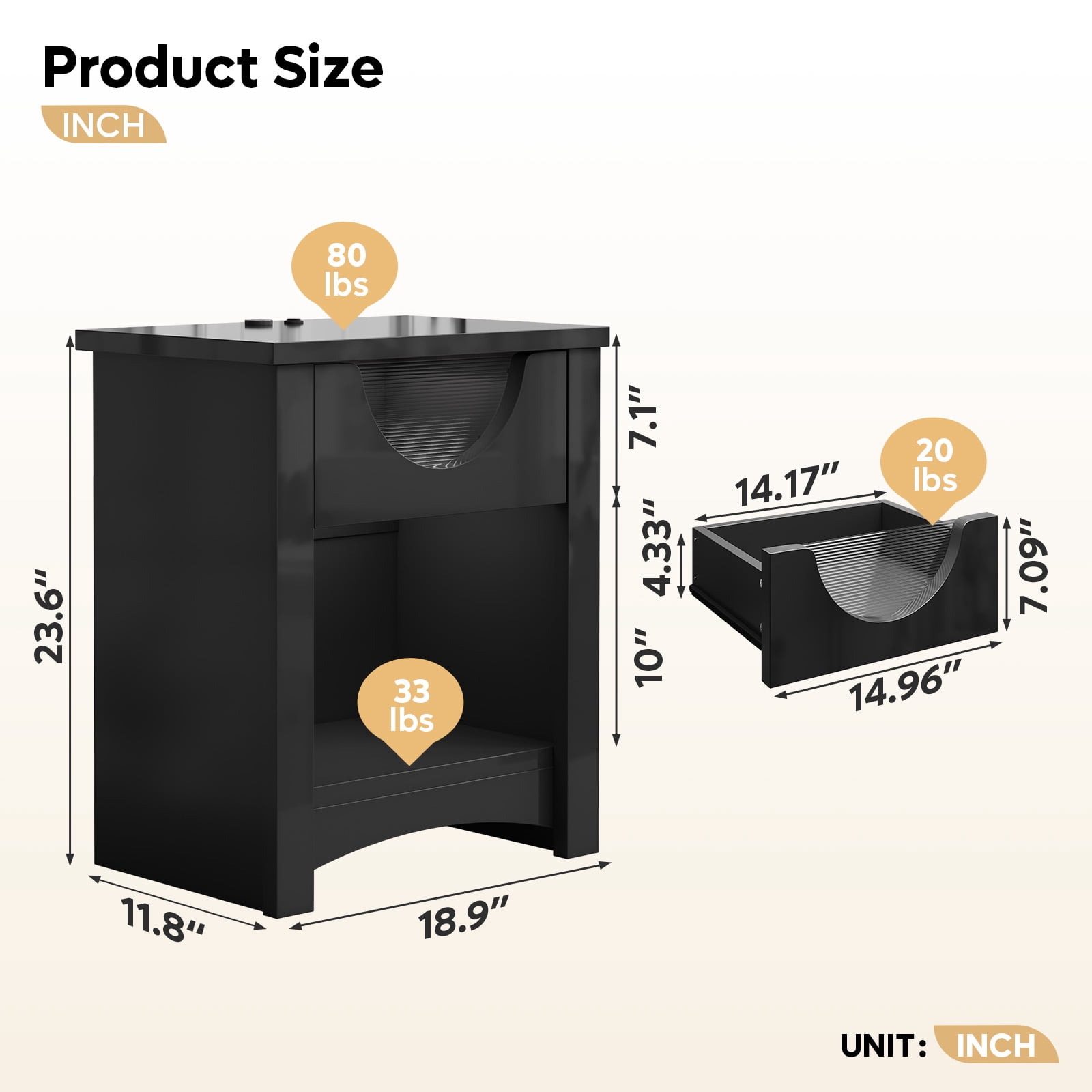Bestier Black Nightstands Set of 2 with Charging Station, Modern LED End Table Bedside Table with Drawer for Bedroom, Living Room