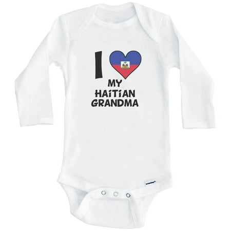 

I Heart My Haitian Grandma Haiti Flag One Piece Baby Bodysuit (Long Sleeve) 3-6 Months White