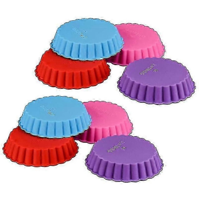 8 Pcs Silicone Cake Pans, Non-stick Round Pie Moulds, Round Fluted Flan Baking Molds For Muffin, Qu