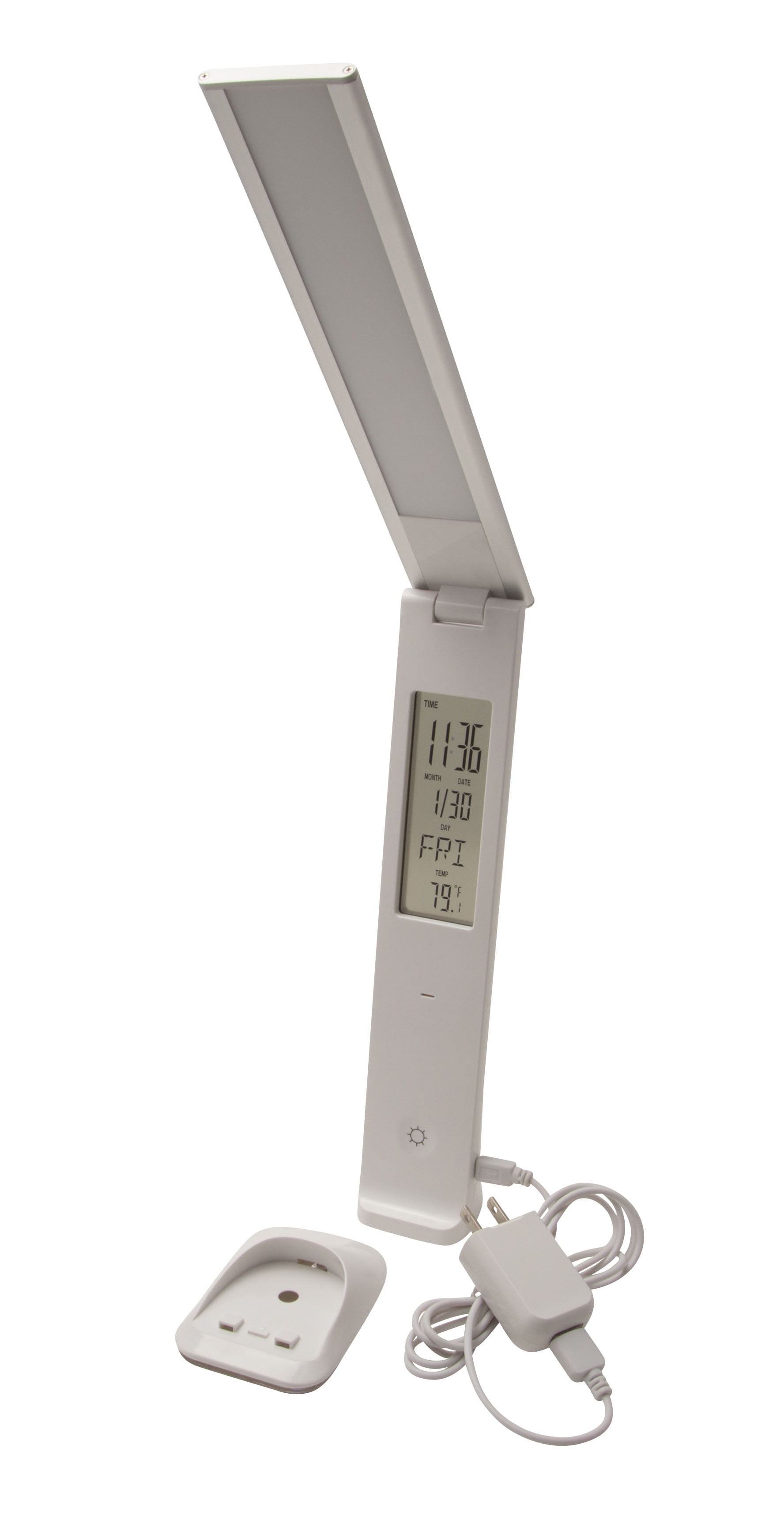 ILLUMINATOR 41896 Folding Rechargeable LED Desk Lamp with Clock
