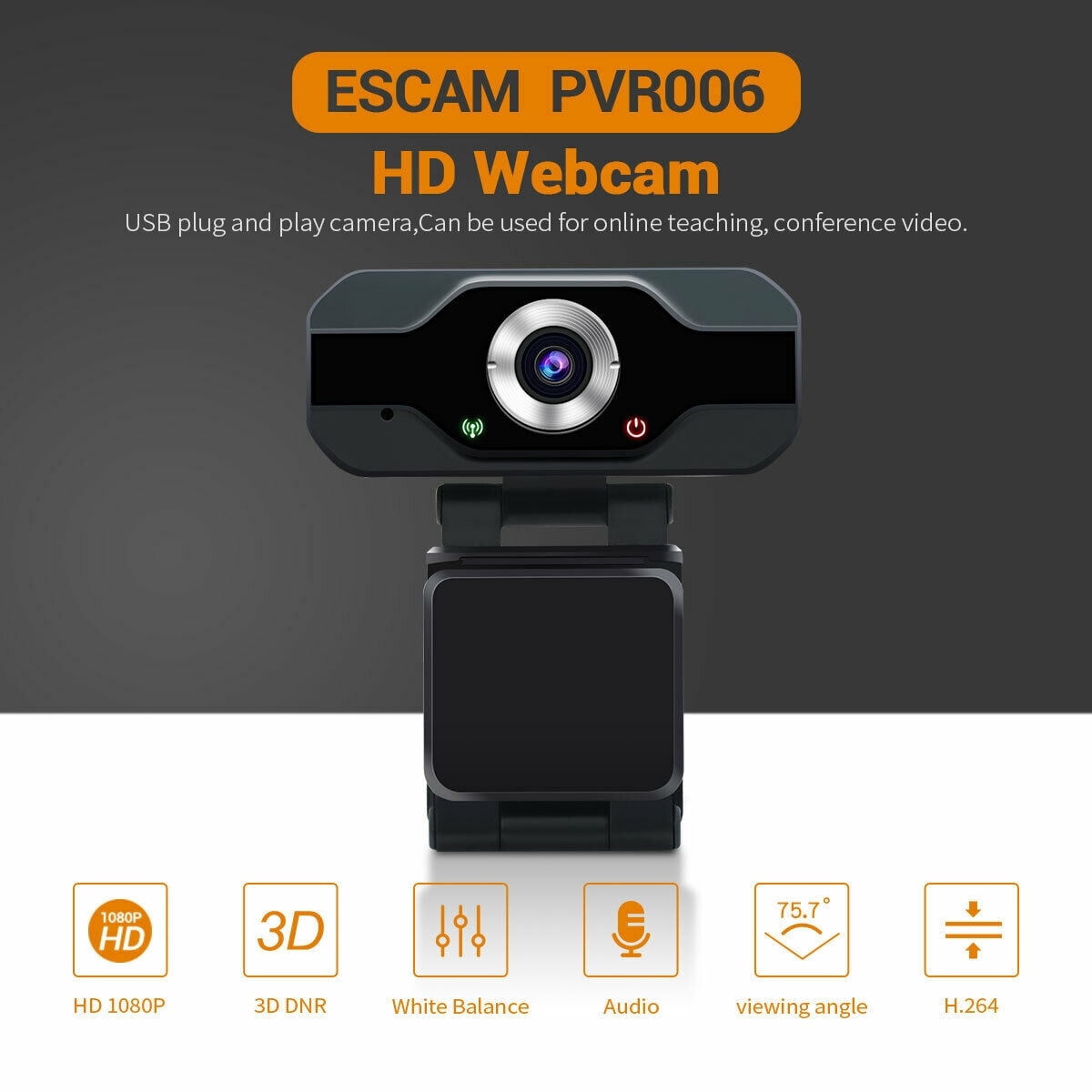 Webcam 1080P with Microphone, EIMELI USB PC Webcam Full HD Web Cameras for Computers Desktop Webcam, Plug and Play, Auto-Focus Web Camera for Video Calling, Conferencing, Recording, GamingBlack
