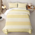 thumbnail image 2 of Castle Fairy Geometric Horizontal Stripe Bed Spread Queen 3pcs,Watercolor Thin Line Queen Coverlet Set,Gold Cream White,1 Quilt and 2 Pillowcases, 2 of 7