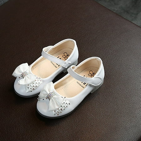 

Toddler Infant Kids Girl Pearl Butterfly-Knot Single Princess Leather Shoes