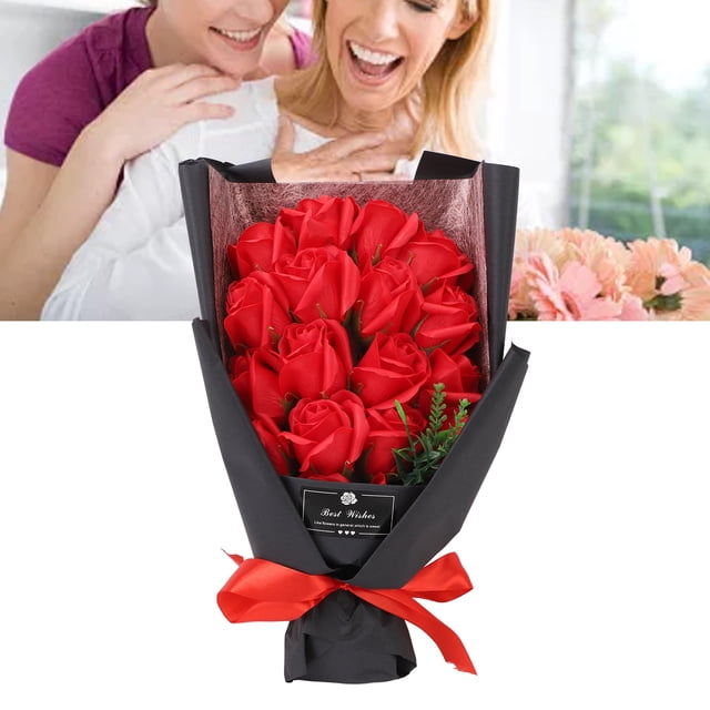 18 Pcs Bouquet de Roses, Fausses Roses en Plastique avec Pétales Réalistes, Idéal pour Arrangement Floral avec Tige