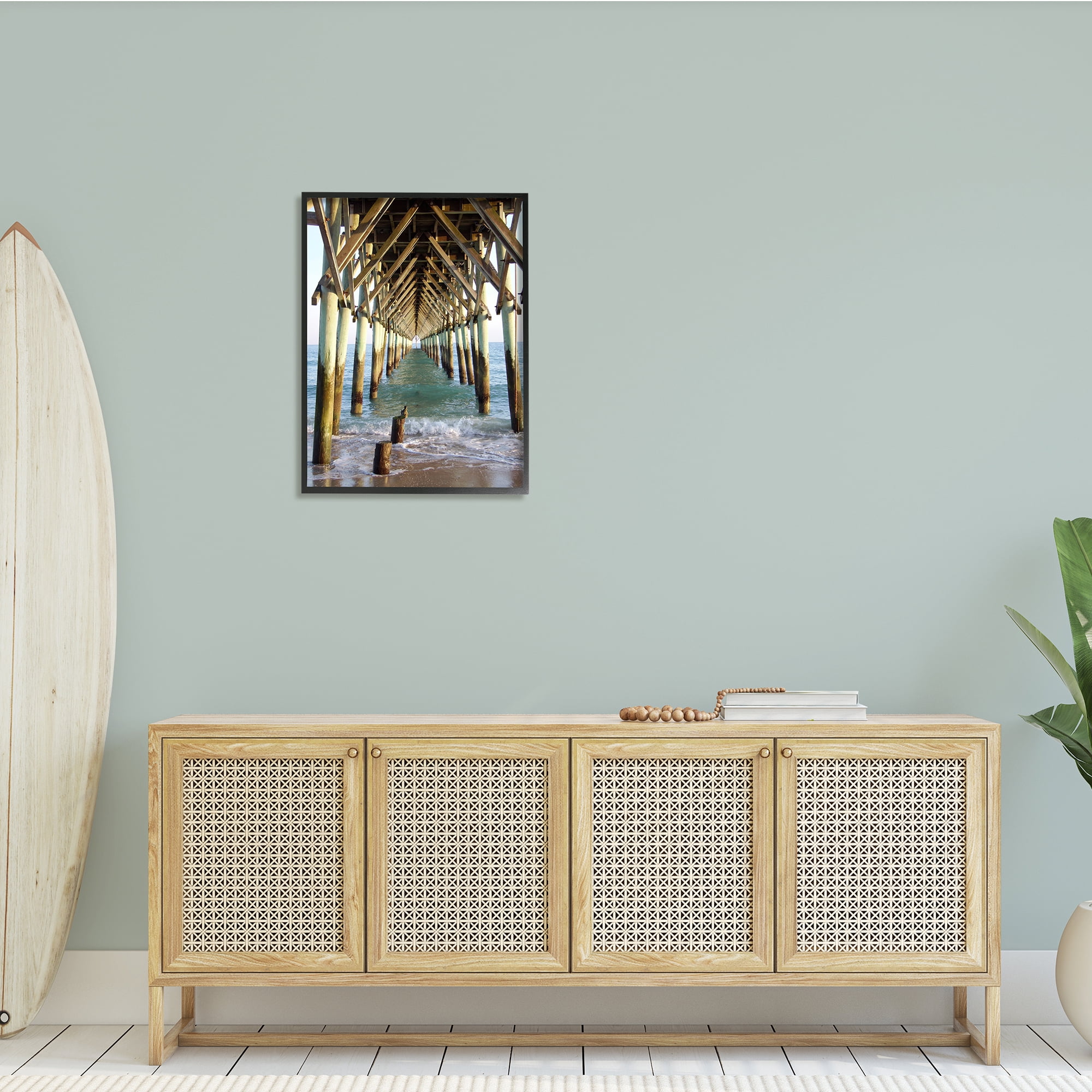 Stupell Indtries Weathered Beach Pilons Ocean Waves Under Tall Dock,24 x 30,Design by Jairo Rodriguez