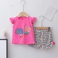thumbnail image 3 of Lopeceal Toddler Girls Cute 2 Piece Outfits Lollipop Print Crew Neck Ruffle Sleeve with Bowknot Small Floral Print Shorts 2-9Y, 3 of 6