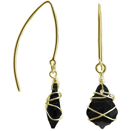 Miss Zoe by Calinana Wire Wrapped Swarovski Crystal Gold Fill Earrings, Black