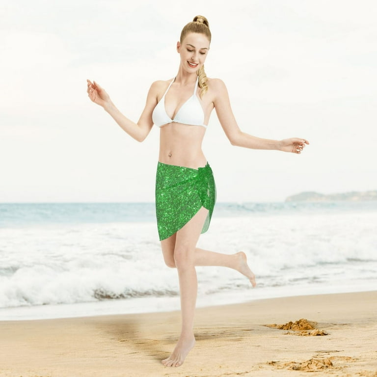 Disketp Green Glitter Women Swimsuit Cover Up Short Chiffon Summer