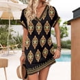 thumbnail image 5 of CHIUNL Summer Dresses for Women, V Neck Short Sleeve Ethnic Floral Mini Dress with Pockets, Casual Boho T-Shirt Dress, Fashion Vacation Outfits for Beach, Women Clothing (Yellow XXXL), 5 of 8