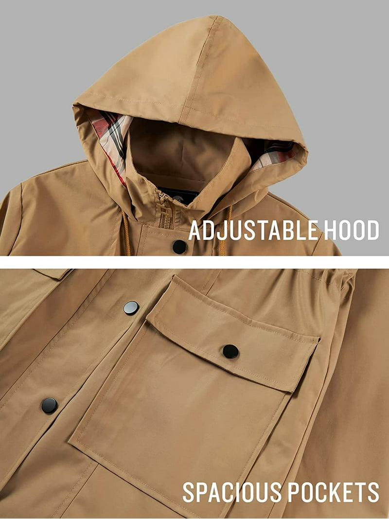 SaphiRose Women's Trench Coat: Long Hooded Rain Jacket, Outdoor