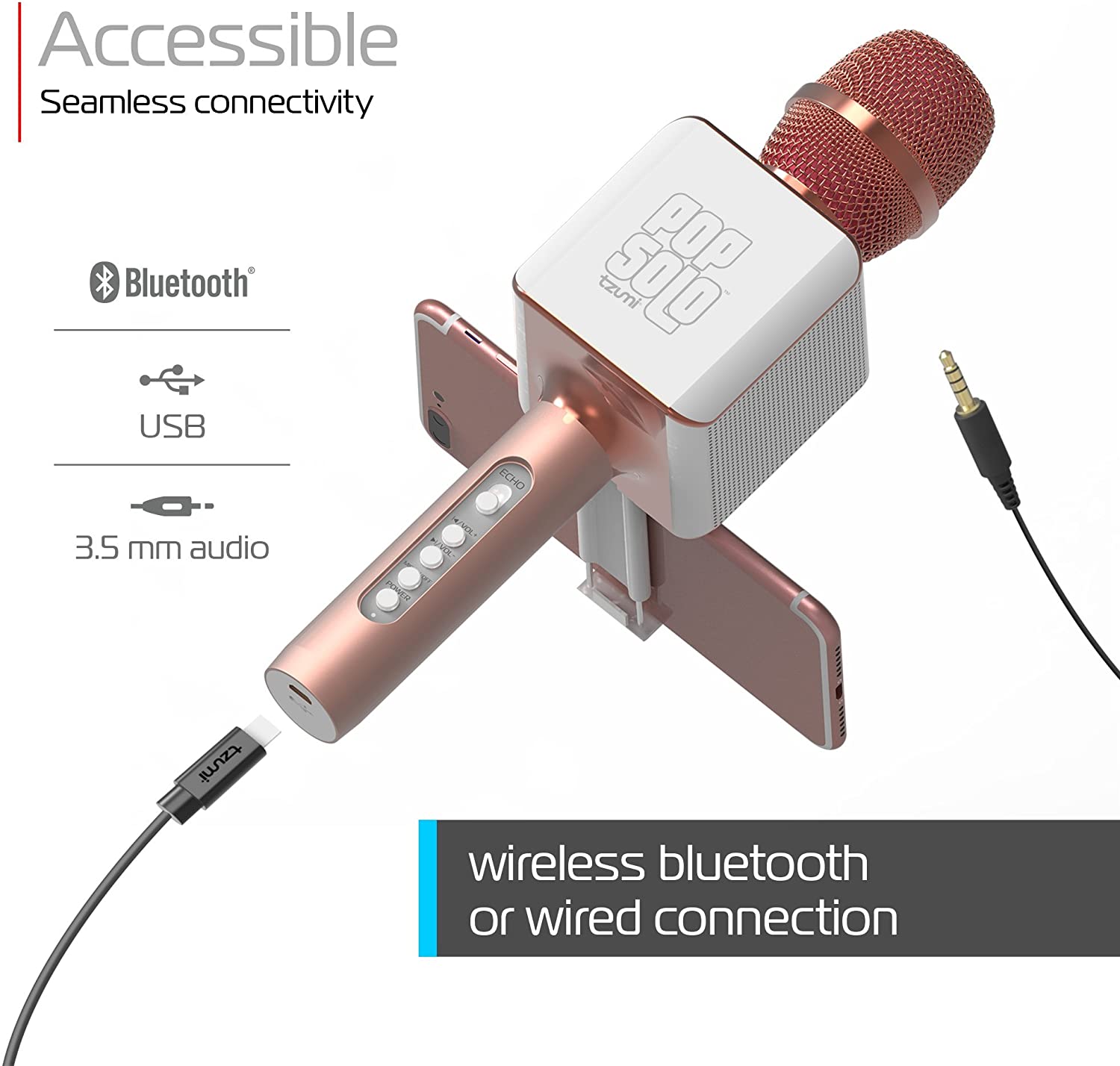 Tzumi PopSolo Wireless Bluetooth Karaoke Microphone (Rose Gold) - image 2 of 5