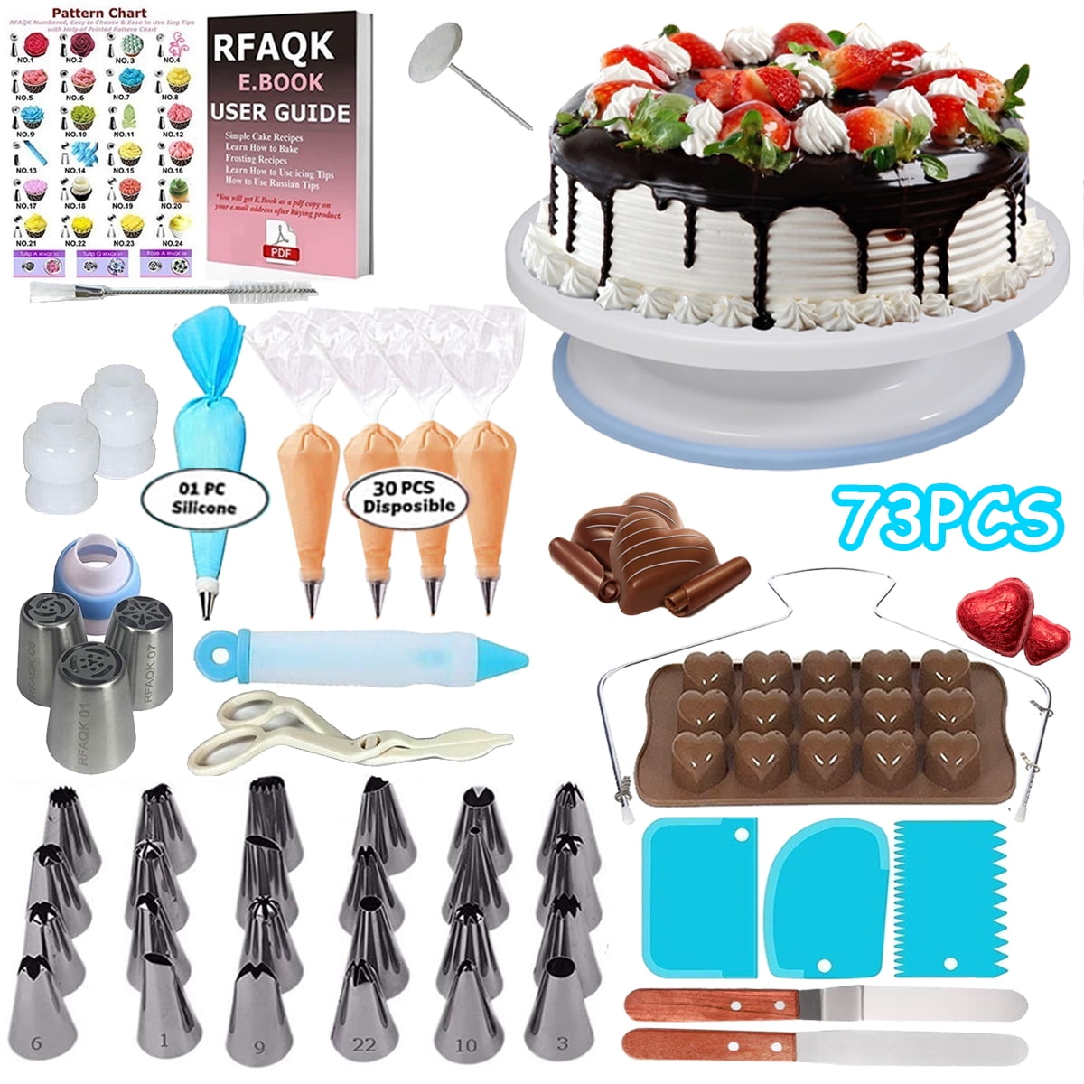 73Piece Cake Decorating Supplies Kit for Beginners 24 Icing Piping
