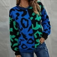 thumbnail image 5 of Aoochasliy Womens Sweaters Clothes Pullover Leopard Printing Cardigan Long Sleeve Splicing Knit Round Neck Tops, 5 of 9