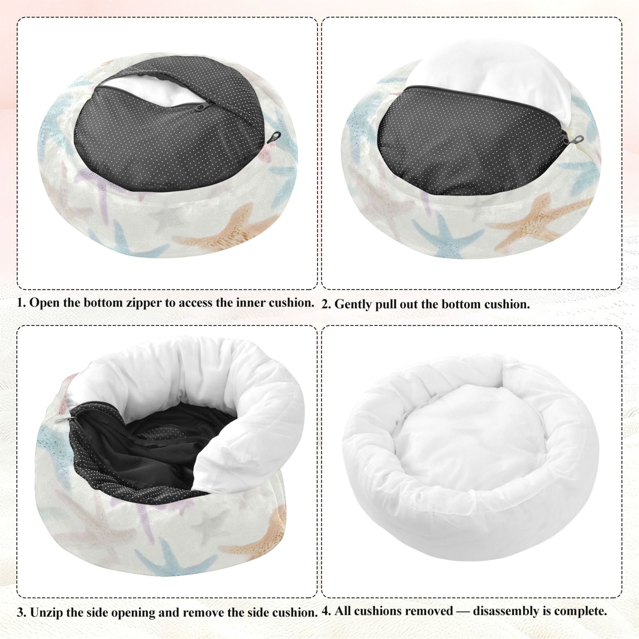 Iauyy Pet Couch Donut Cat Bed for Indoor Cats/Small Dogs Washable & Machine with Non-slip Bottom Calming Cat Furniture, Dreaming Sea Star (M)
