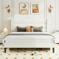 thumbnail image 2 of Amolife King Size Platform Bed Frame with Velvet Upholstered Wingback Headboard, No Box Spring Needed, Off-white, 2 of 9