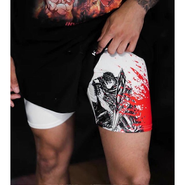 Anime BAKI Berserk Performance Shorts Men Women Manga 3D Print 2 in 1 Gym Shorts Fitness Summer Quick Dry Mesh Short Pants