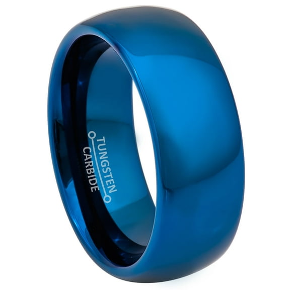 Jewelry Avalanche 8mm Men’s Blue Tungsten Wedding Band, Shiny Finish Dome Comfort Fit Anniversary Ring - TN892WAs10
