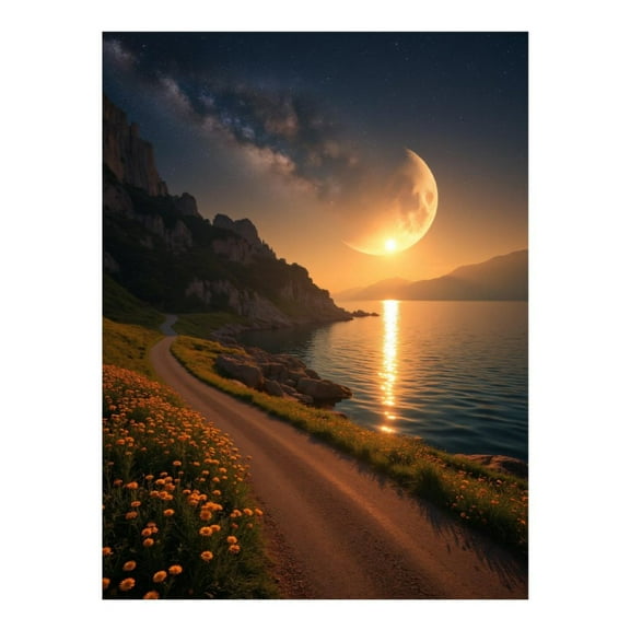 Diamond Art Kit for Adults, Moonlit Pathway Lakeside Night Sky Diamond Painting for Adults Beginners, DIY Diamond Art Painting Kits, 5D Diamond Painting Crafts for Home Decor 12x16 Frameless