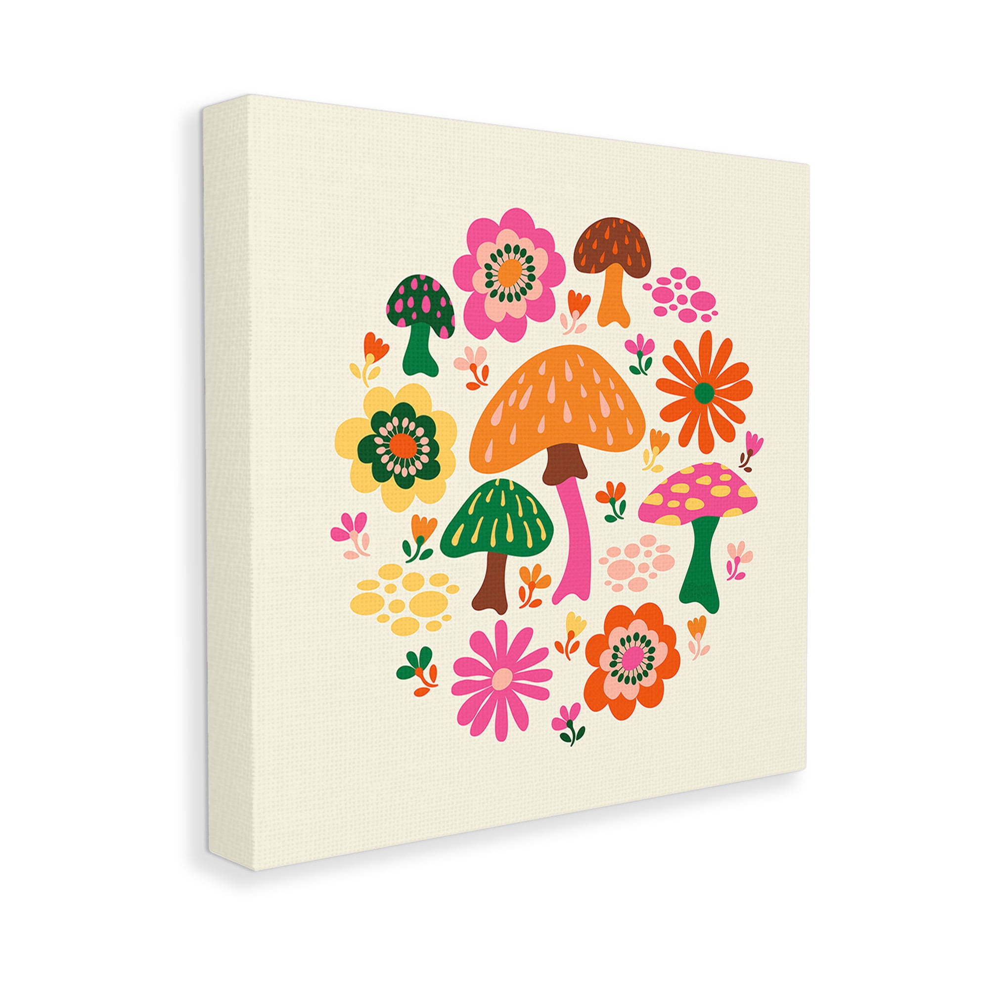 Stupell Industries Groovy Mushrooms & Daisies Botanical & Floral Painting Gallery Wrapped Canvas Art Print Wall Art, 36 x 36