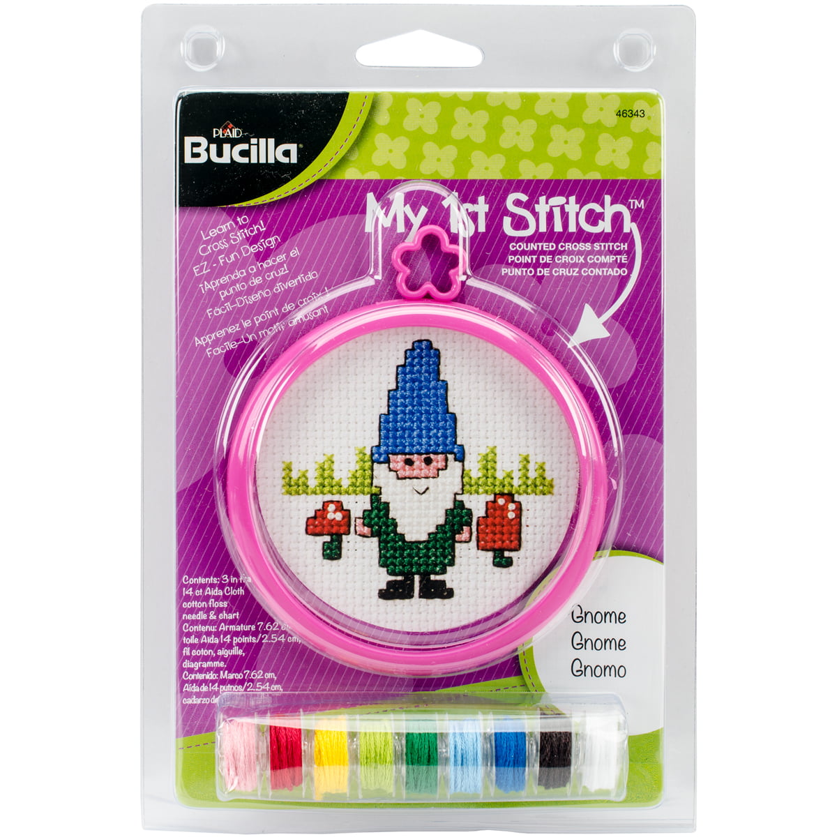 5.125 by 7.625-Inch Gnome Bucilla My 1st Stitch Mini Counted Cross Stitch Kit