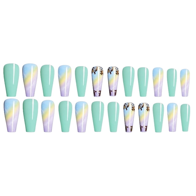 Seitruly Uñas postizas de ataúd, estilo francés clásico, uñas a presión, cubierta completa, punta de uñas, pegatinas de manicura de viscosidad Arte de uñas tipo 29 Seitruly CE012296-29B
