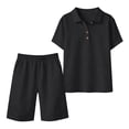 thumbnail image 4 of Arlun 2 Piece Short Sets for Women Summer V-Neck Button up Short Sleeve Polo Shirts Matching Straight Leg Shorts with Pocket Casual Workout and Daily Wear Two Piece Fashion Outfit Black S, 4 of 5