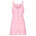 thumbnail image 4 of HNMKIU Plus Size Summer Casual Fashion Romper Dress Sleeveless Button Shorts Elegant Stylish Jean Jumpsuit for Women Pink_003,XXXXL, 4 of 4