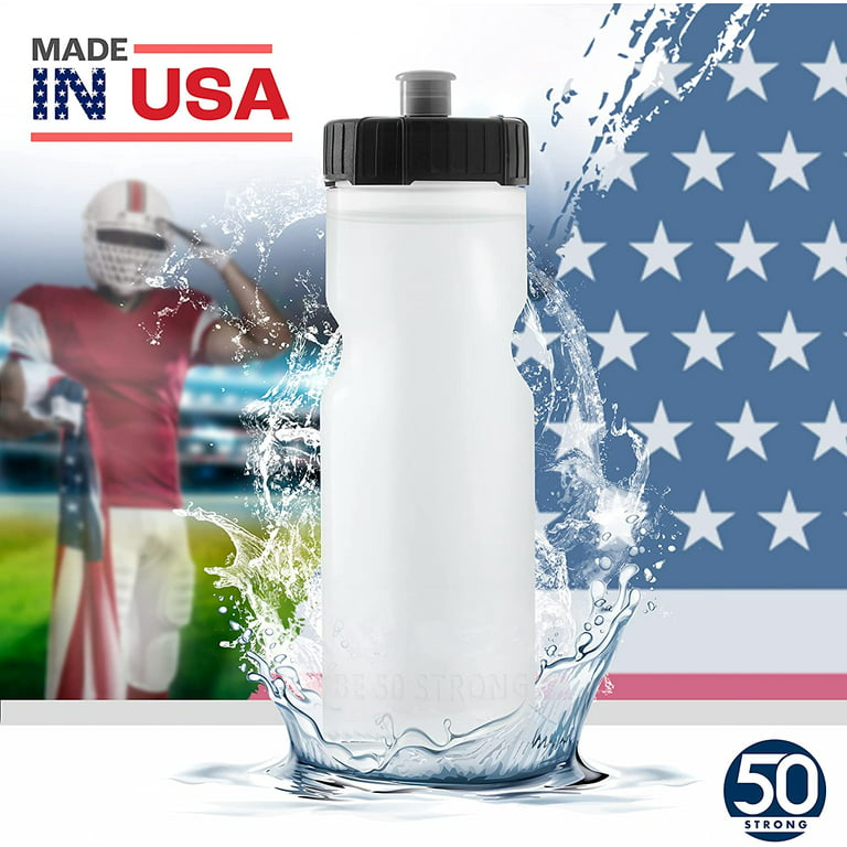 50 Strong Bulk Water Bottles, 24 Pack Sports Bottle, 22 oz. BPA-Free Easy  Open with Pull Top Cap