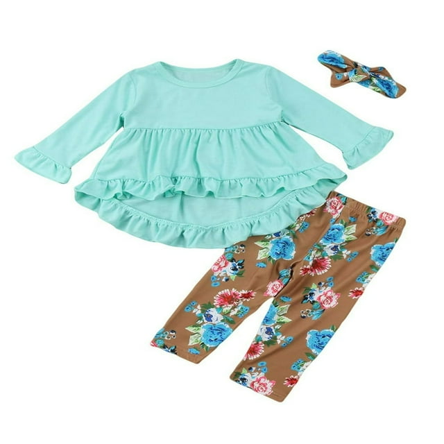 Robe Haut à Manches Longues pour Petites Filles Leggings Floraux avec Bandeau 1-6T