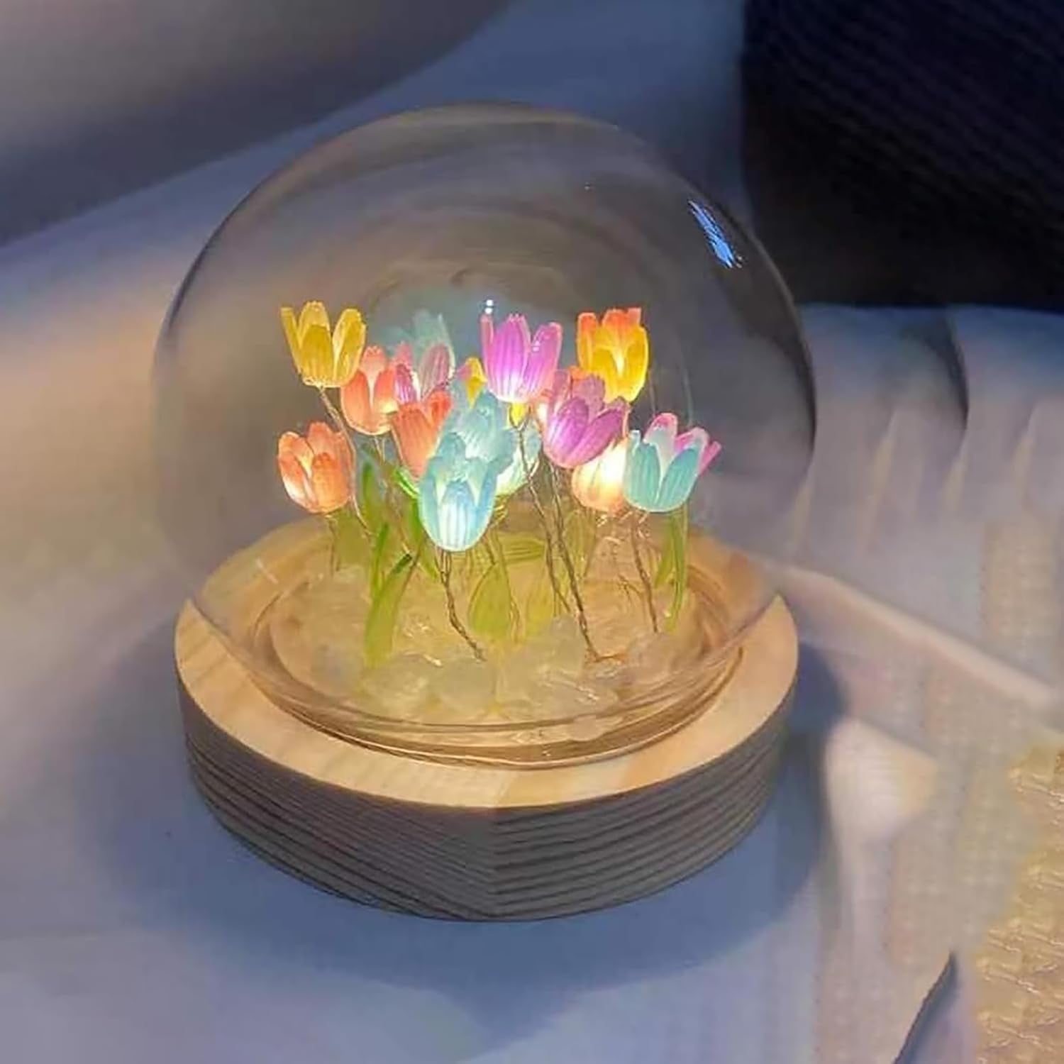 Tulip Lamp Gifts for Women, LED Tulip Crystal Glass Ball Night Light Bedroom Decor Tulip Night Light for Birthday Anniversary Mother's Day Valentines Day