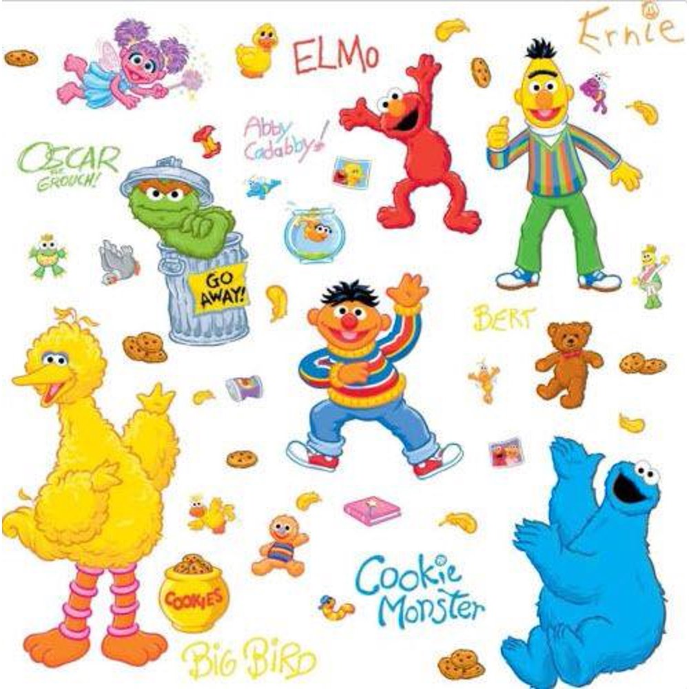 SESAME STREET Wall Decals Elmo, Big Bird, Ernie Stickers Kids Baby