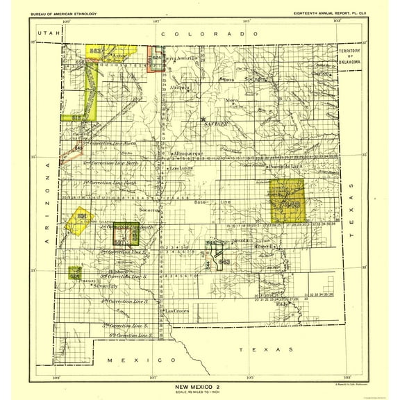 Historic State Map - New Mexico - Hoen 1896 - 23 x 24.38 - Vintage Wall Art