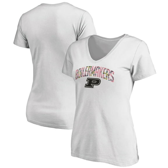 Women's White Purdue Boilermakers Floral Arched V-Neck T-Shirt