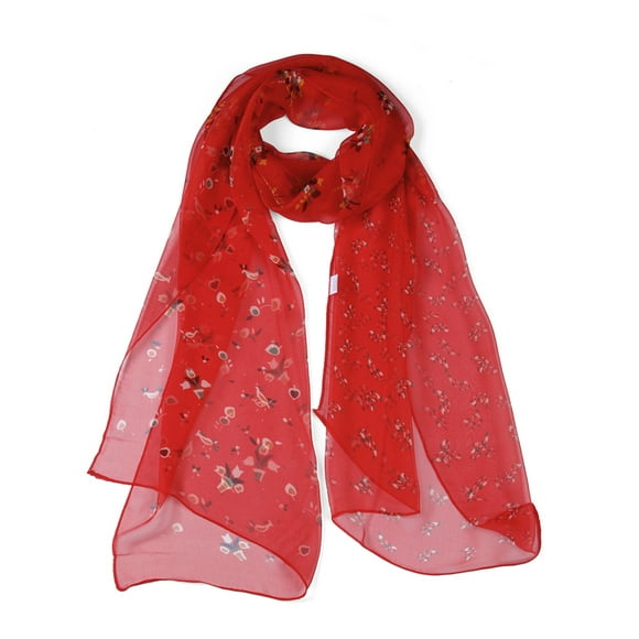 INSPIRAR CHIC Bufanda de Halloween para Mujeres Chiffon Protector Solar Traje de Baño Larga Chal Floral Rojo